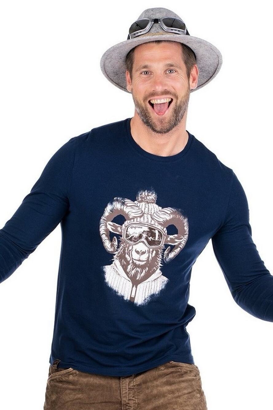 NWT Almgwand Long Sleeve T Shirt Adamalm - XXL Austria Bighorn Sheep Skiing Navy
